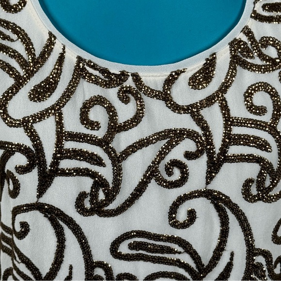 Chicos 30 Unforgettable Years Top Size 1 Medium Sequin Cream Chiffon Paisley - Picture 2 of 7